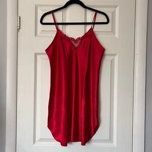 Dentelle V-Neck Lace Trim Satin Chemise - Size M